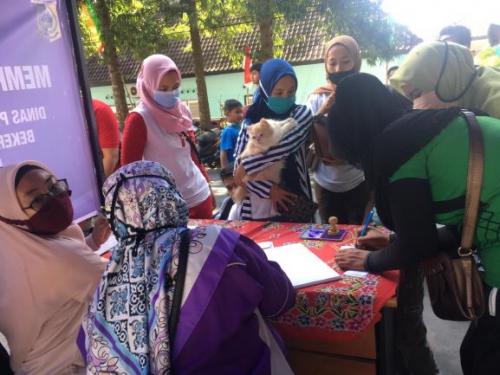 Antrean Pendaftaran Vaksinasi Rabies Gratis Dalam Rangka WRD 2020 di Taman Kota Selong